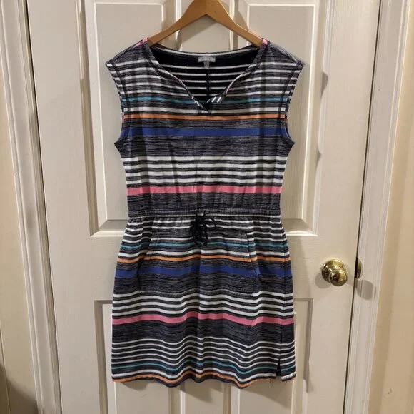 Talbots Women's Multi-Color Stripe Shift Drawstring Waist Comfy Dress ~ Small - Picture 4 of 10